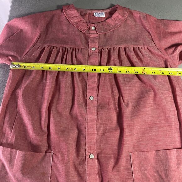 Vtg CAROLE Snap Front Pockets House Dress Coat Robe Lightweight Womens S Red - Picture 6 of 9